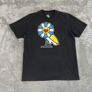 October's Very Own Murakami Shirt Mens Large Black Flower Owl Graphic Streetwear